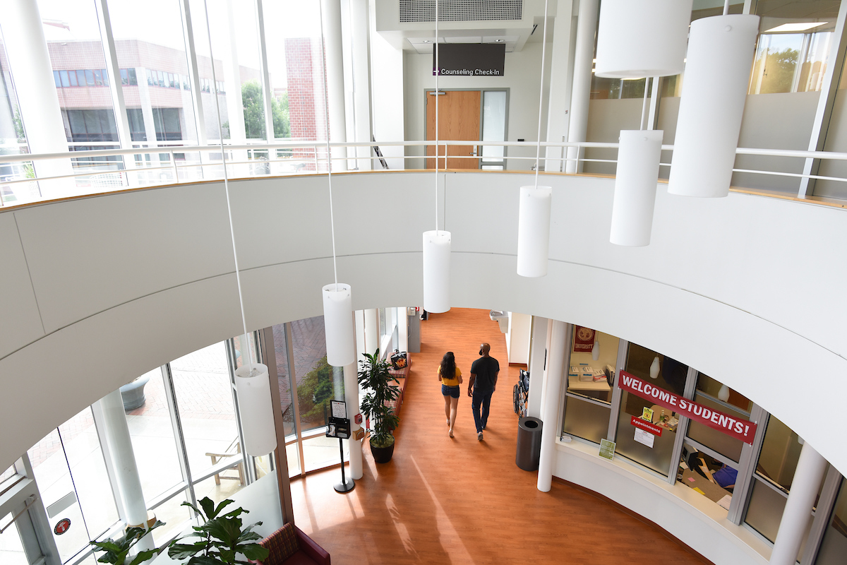 View of Student Health Services from the second floor. 